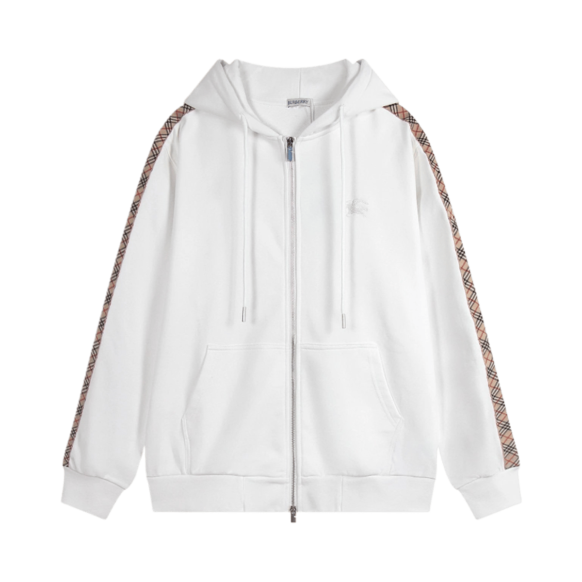 Burberry Grey Zip-Up Hoodie with Vintage Check Stripe Detail — image 2