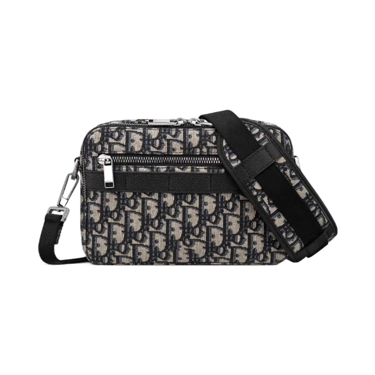 Dior Men's Vintage Canvas Jacquard Embroidery Camera Messenger Bag with Double Zipper