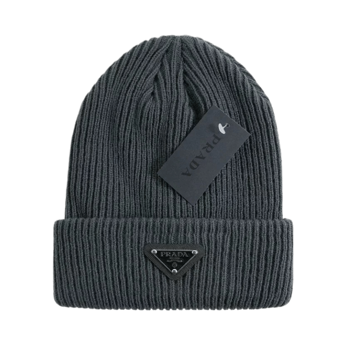 Prada Ribbed Knit Beanie Hat with Logo Patch — image 10