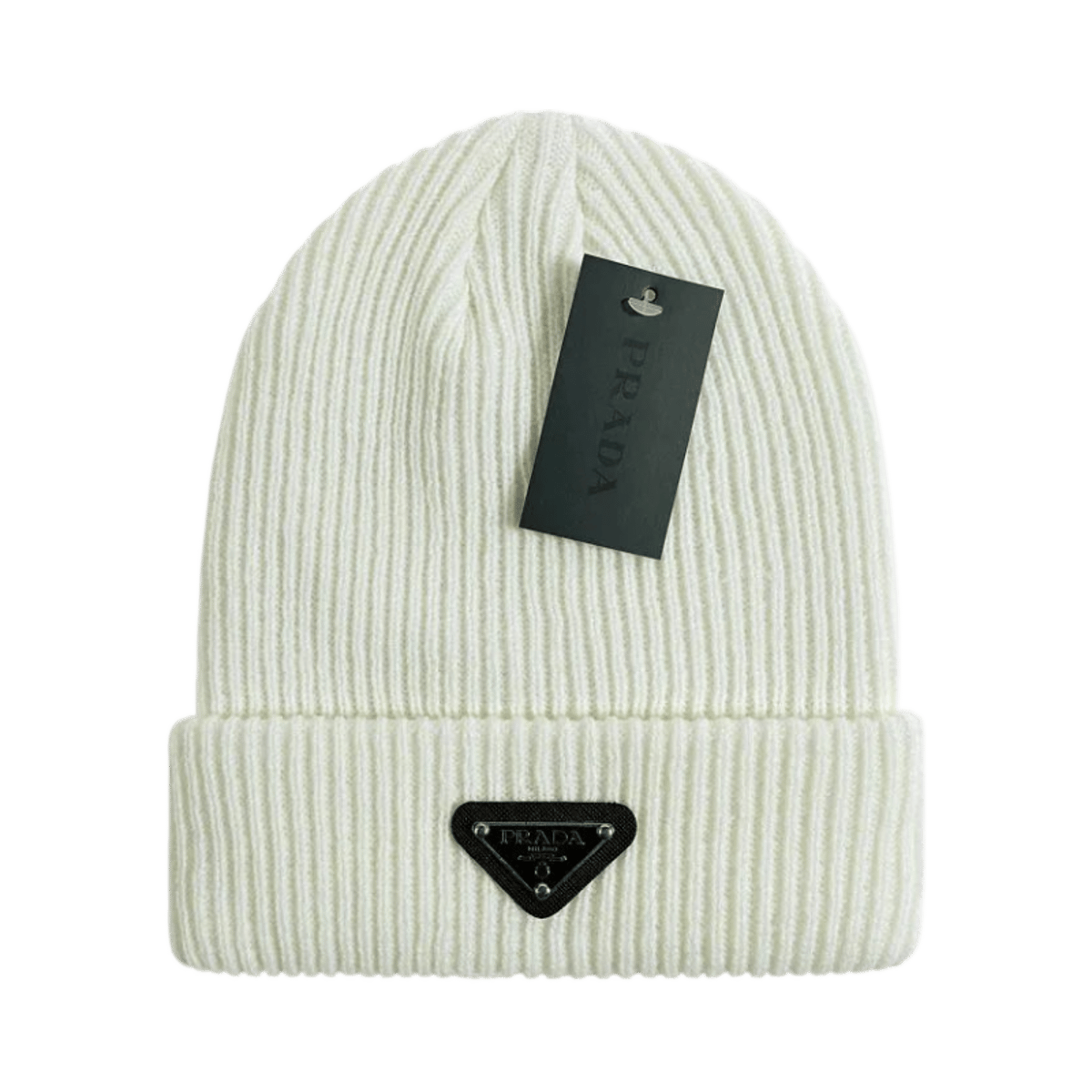 Prada Ribbed Knit Beanie Hat with Logo Patch — image 2