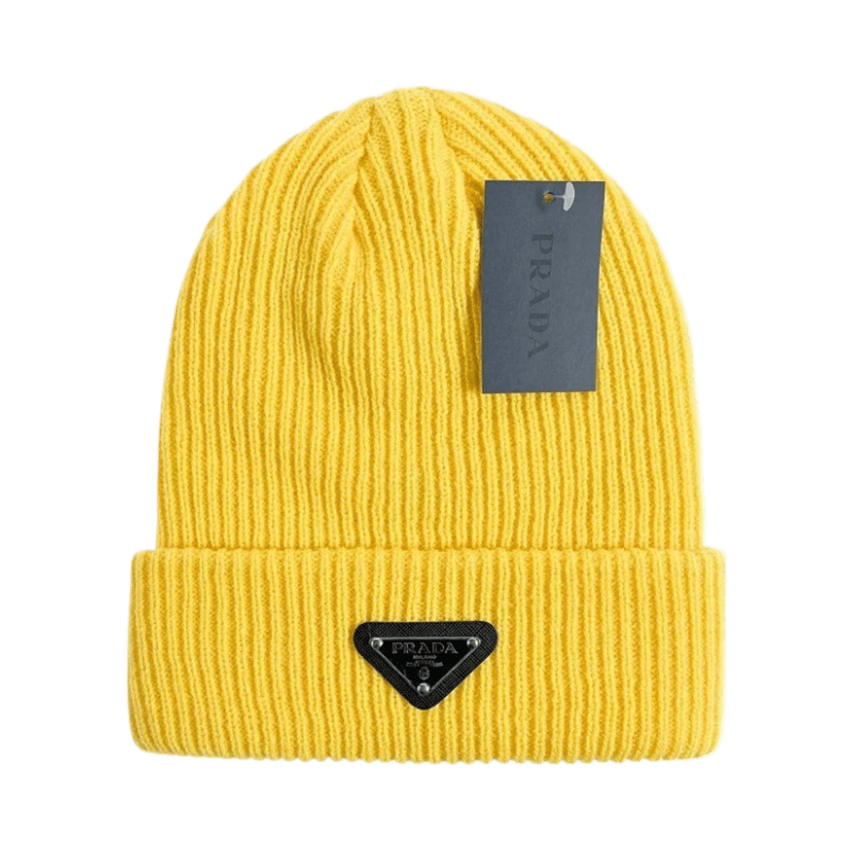 Prada Ribbed Knit Beanie Hat with Logo Patch — image 3