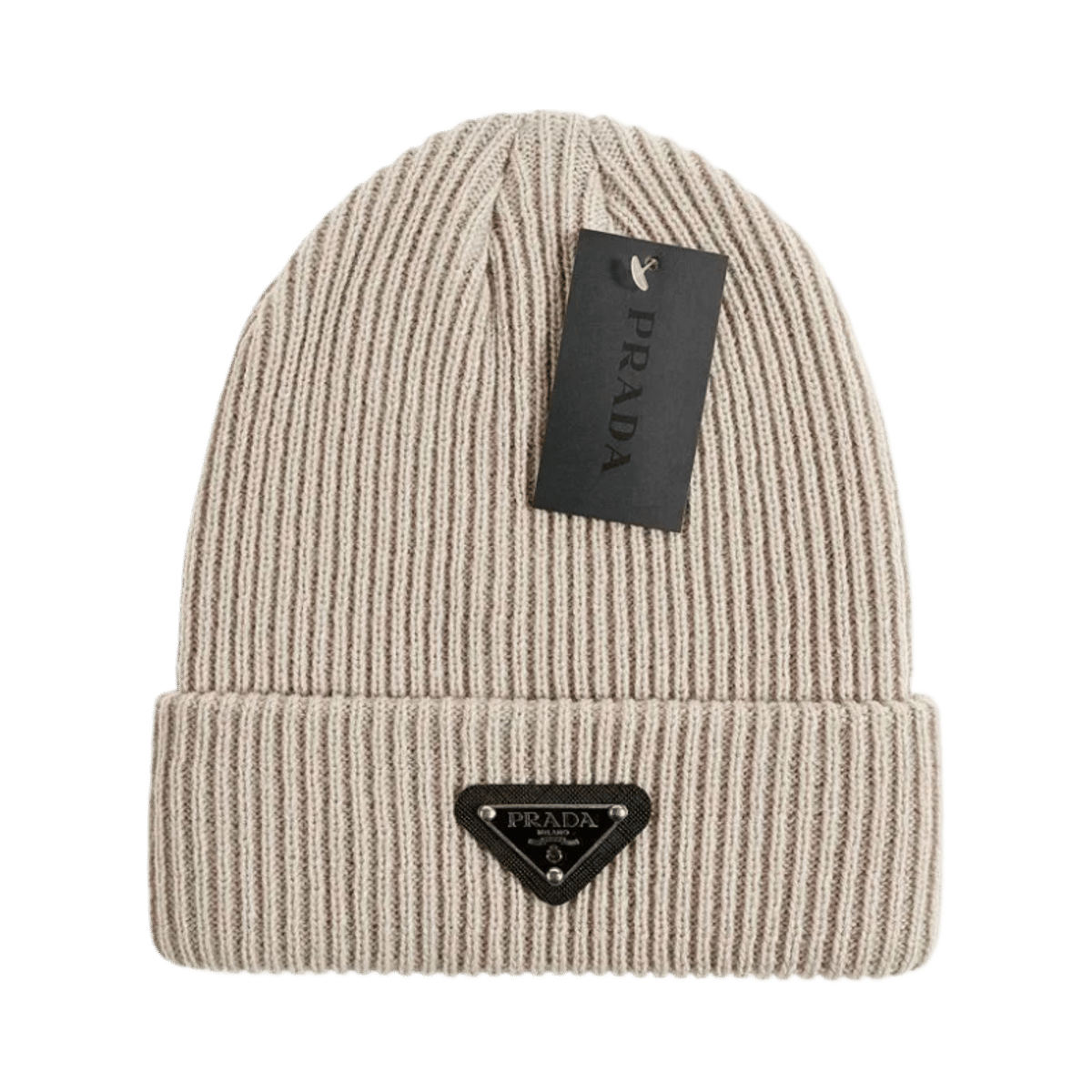 Prada Ribbed Knit Beanie Hat with Logo Patch — image 4