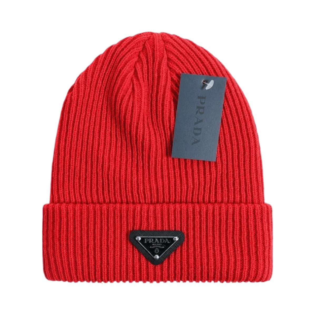 Prada Ribbed Knit Beanie Hat with Logo Patch — image 5