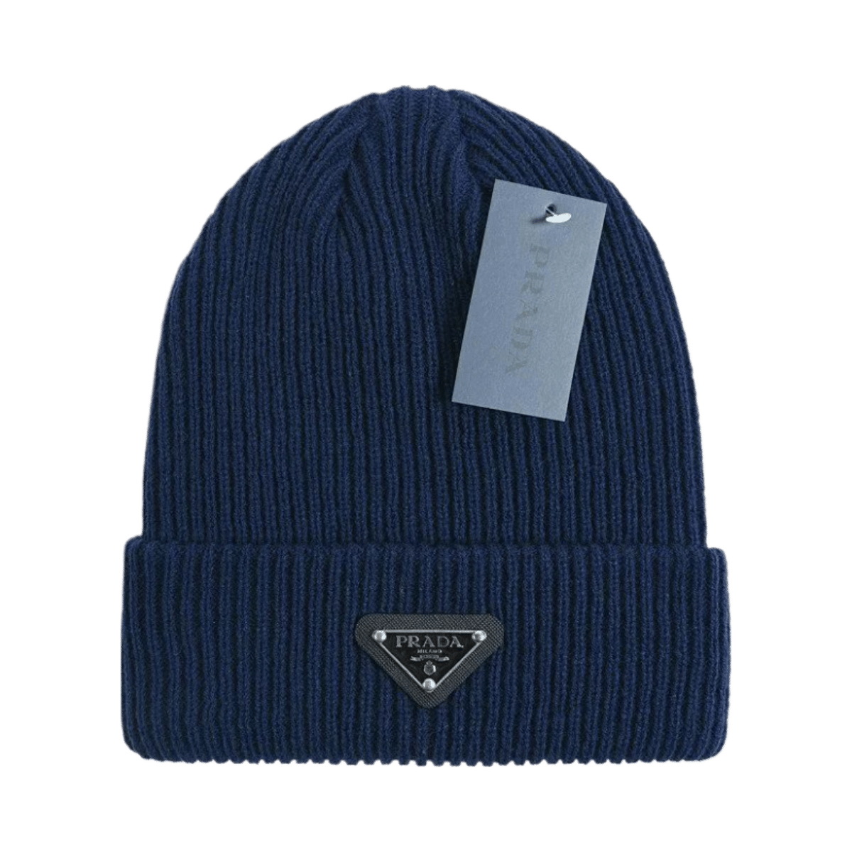 Prada Ribbed Knit Beanie Hat with Logo Patch — image 6