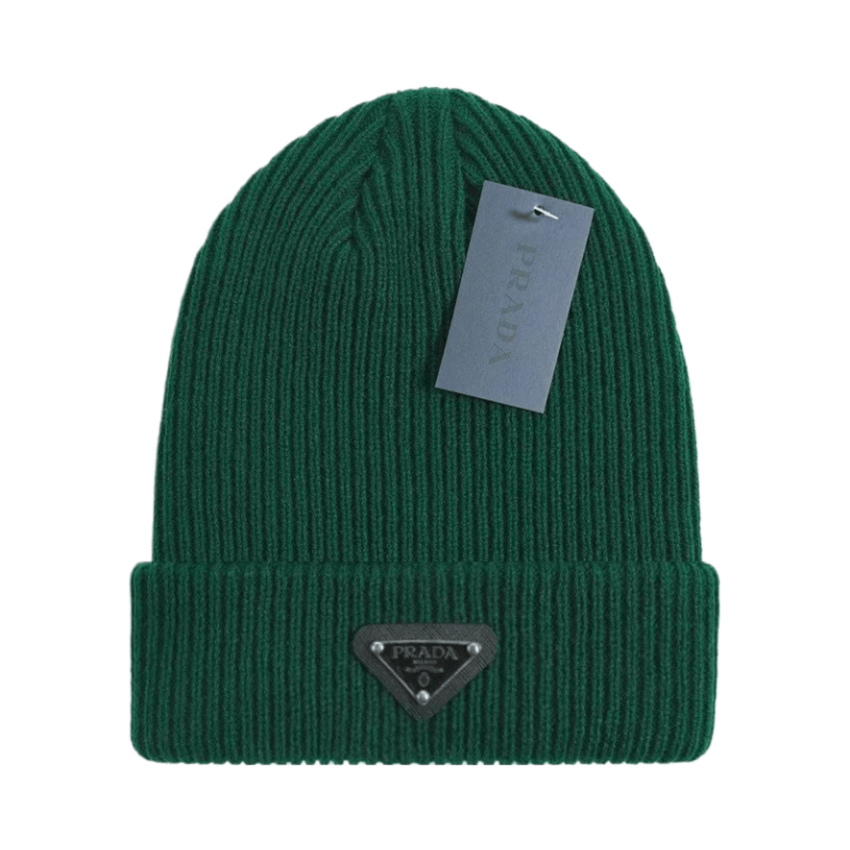 Prada Ribbed Knit Beanie Hat with Logo Patch — image 8