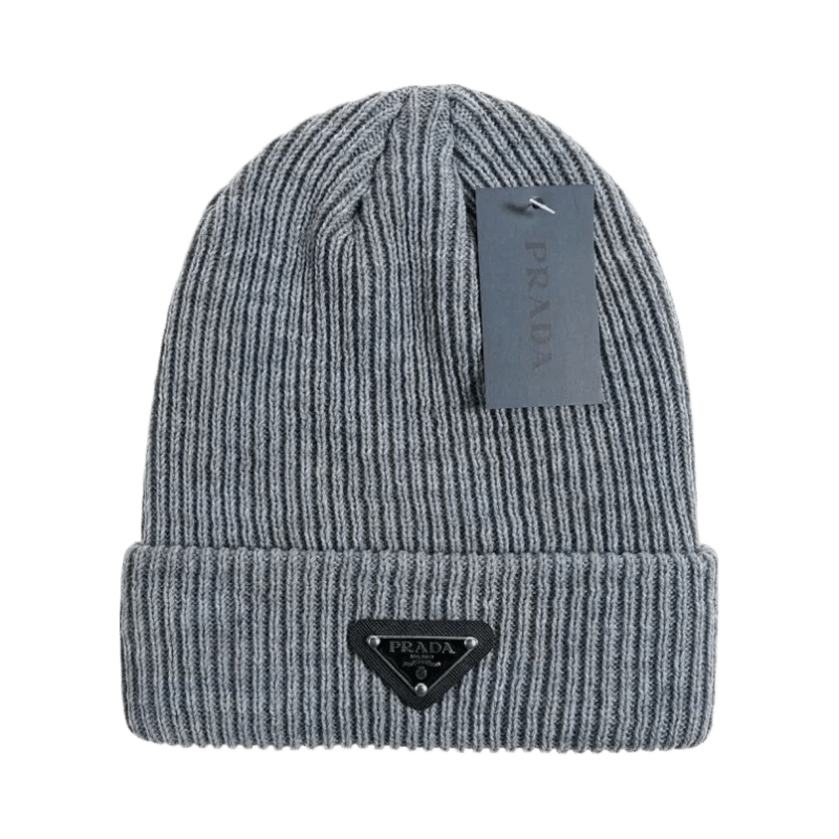 Prada Ribbed Knit Beanie Hat with Logo Patch — image 9