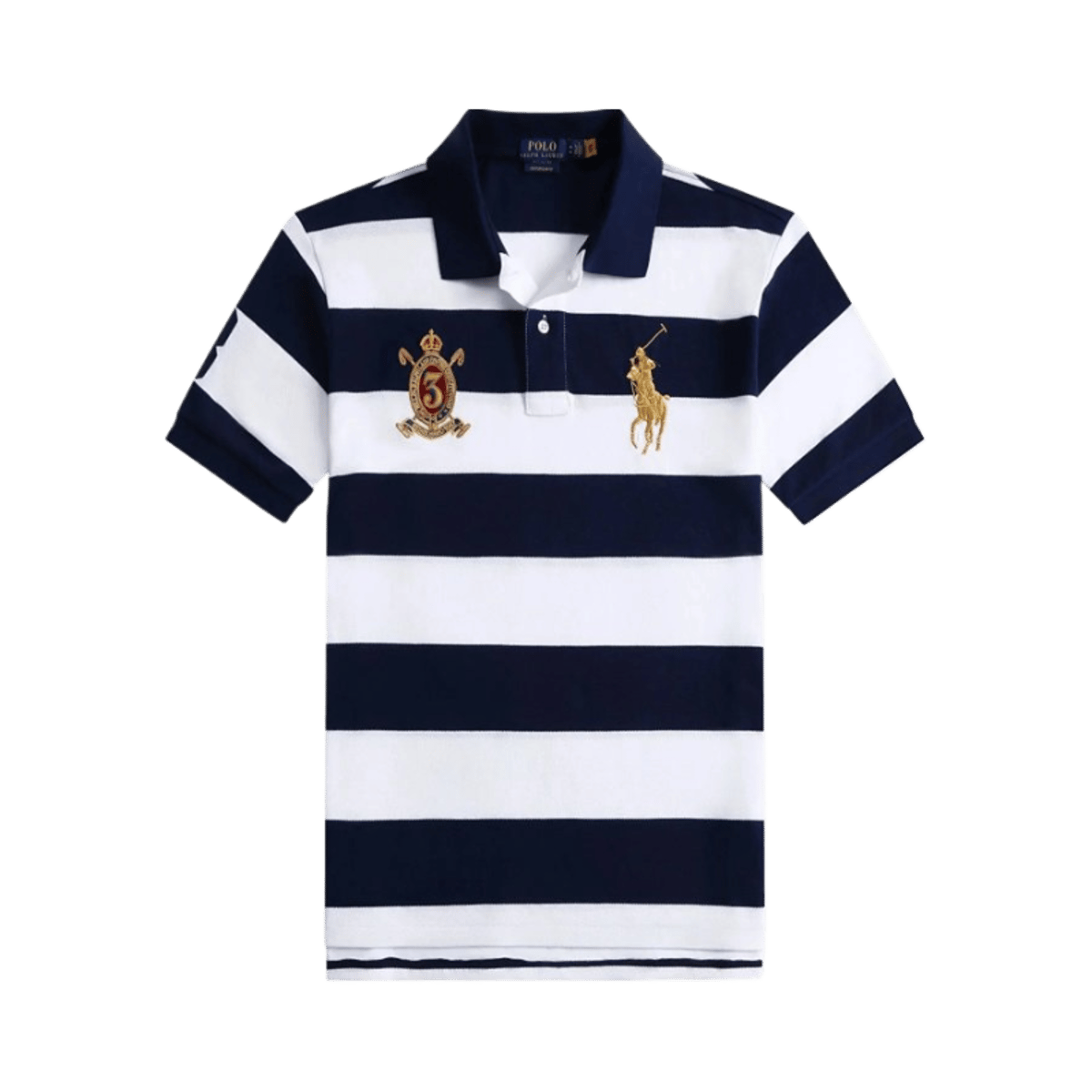 Ralph Lauren Polo Shirt Big Pony Striped Cotton Pique Short Sleeve Navy White — image 4