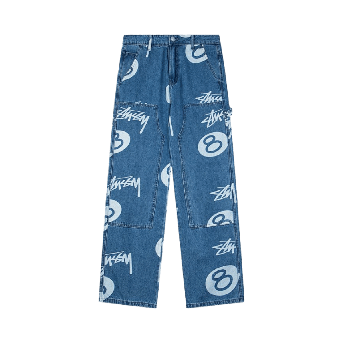 Stussy 8 Ball Logo Print Denim Jeans Men's Wide Leg Streetwear Pants — image 2