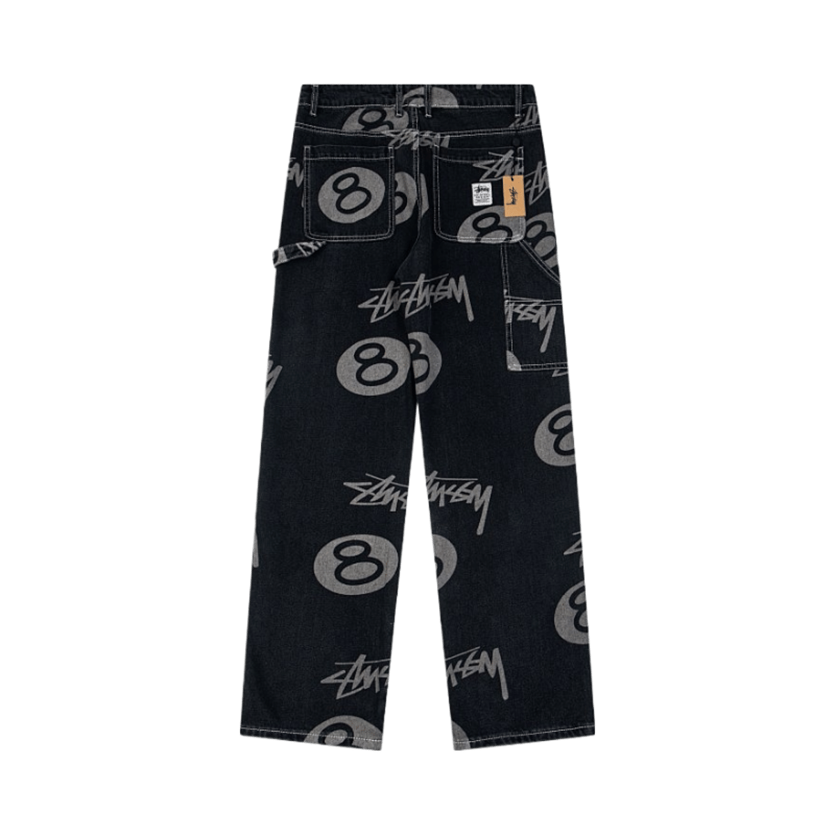 Stussy 8 Ball Logo Print Denim Jeans Men's Wide Leg Streetwear Pants — image 3