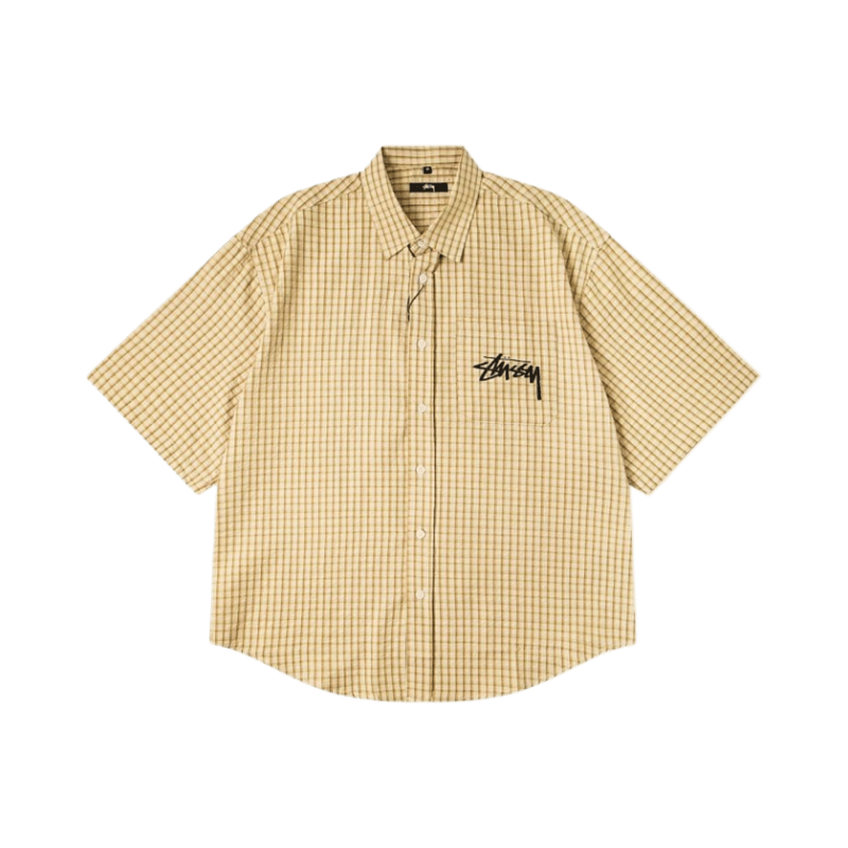 Stussy Printed Shirt Flame 8 Ball Short Sleeve Button Down Checkered Top — image 4