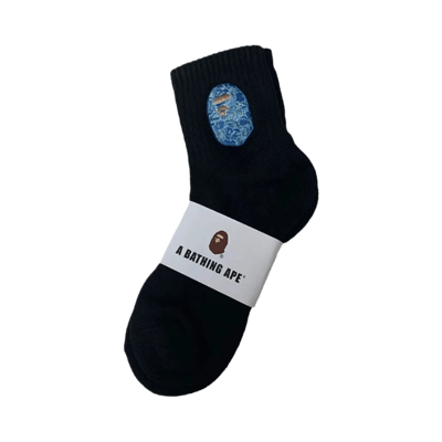 A Bathing Ape BAPE Shark Head Logo Embroidered Crew Socks