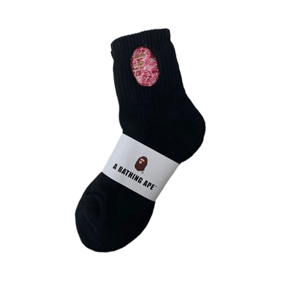 A Bathing Ape BAPE Shark Head Logo Embroidered Crew Socks