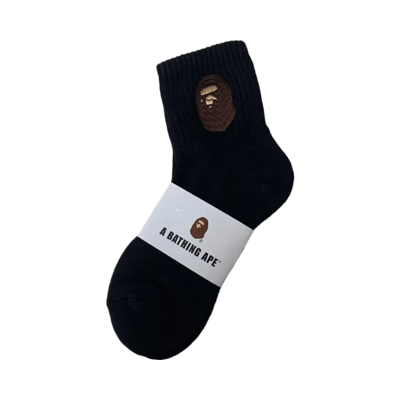 A Bathing Ape BAPE Shark Head Logo Embroidered Crew Socks