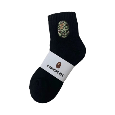 A Bathing Ape BAPE Shark Head Logo Embroidered Crew Socks