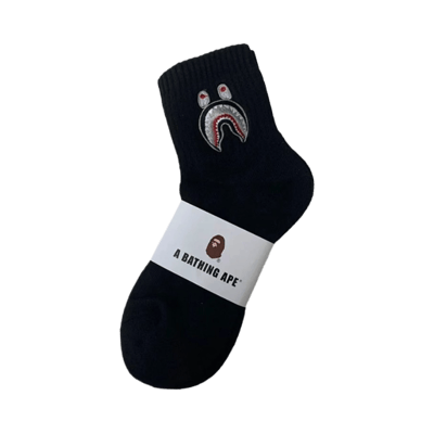 A Bathing Ape BAPE Shark Head Logo Embroidered Crew Socks