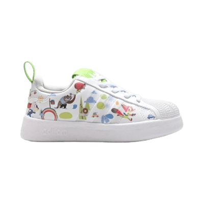 Adidas Grand Court Kids Sneakers White Multicolor Cartoon Print Low Top Casual Shoes
