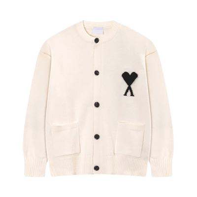 Ami Paris Heart Logo Knit Cardigan Sweater Unisex