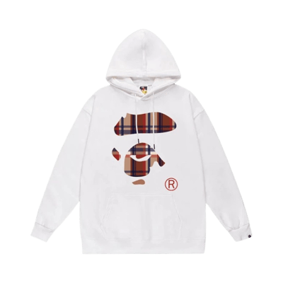 Bape Plaid Ape Head Graphic Pullover Hoodie Autumn Fashion Streetwear Sweatshirt