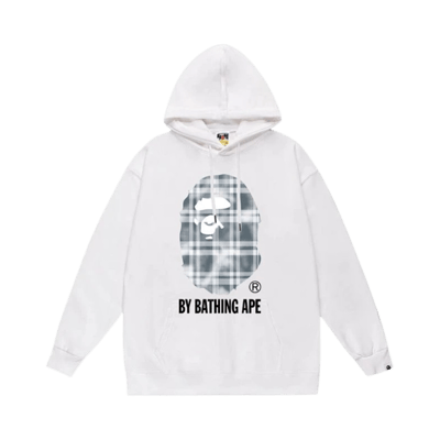 Bape Plaid Ape Head Graphic Pullover Hoodie Men Women Autumn Fashion Streetwear Sweatshirt