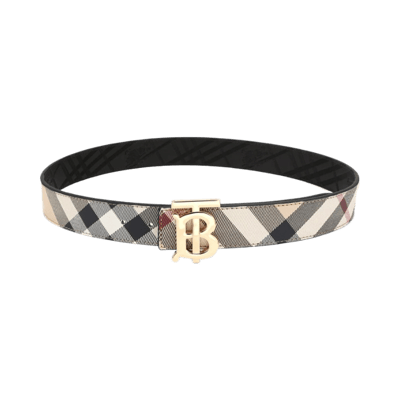 Burberry Men's Classic Check Leather Belt with TB Monogram Buckle - 3.8cm Width, Waterproof Material