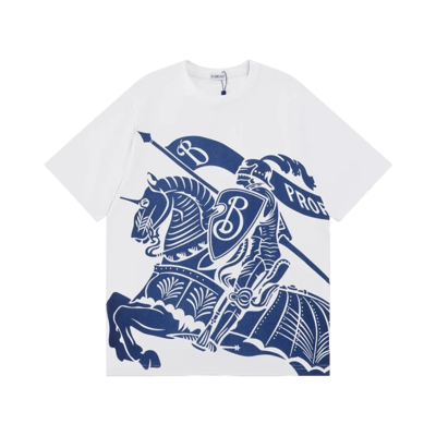 Burberry Men's and Women's Short Sleeve Round Neck T-Shirt with Knight Horse Print