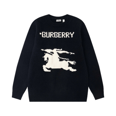 Burberry Unisex Vintage Knitted Pullover Sweater with Logo and Equestrian Knight Design