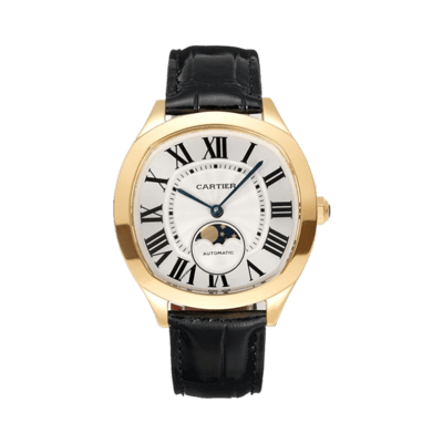 Cartier Drive De Cartier Moonphase Automatic Blue Dial Black Leather Strap Men Watch