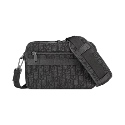 Dior Men's Vintage Canvas Jacquard Embroidery Camera Messenger Bag with Double Zipper