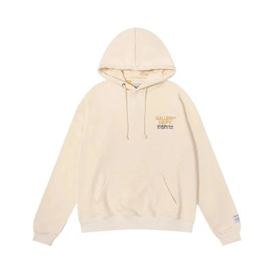 Gallery Dept. Black Pullover Hoodie with Flame Sleeve Detail and Paint Splatter Design