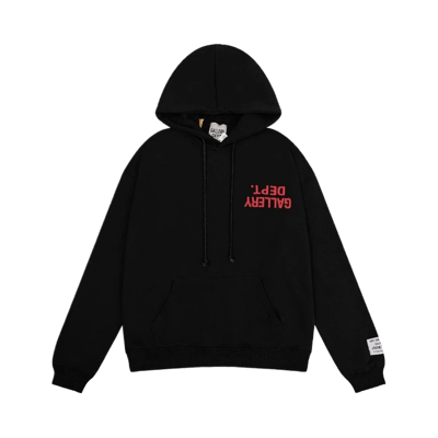 Gallery Dept. Black Pullover Hoodie with Flame Sleeve Detail and Paint Splatter Design