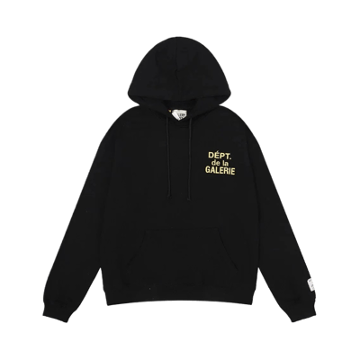 Gallery Dept. Black Pullover Hoodie with Flame Sleeve Detail and Paint Splatter Design
