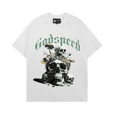 Godspeed Skulls And Mushrooms T Shirt White