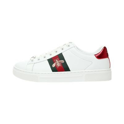 Gucci Ace Low Top Sneaker White Leather with Bee Embroidery and Green Red Stripe