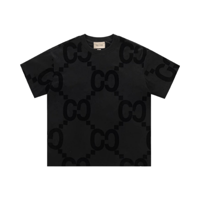 Gucci Men's and Women's 2025SS Early Spring New Dark Pattern Flocking Short Sleeve T-shirt