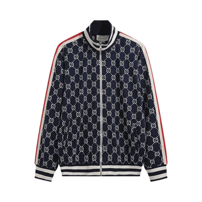Gucci Vintage Contrast Color Ribbed Collar Print Sweatshirt Pants Baseball Jacket Zipper Tracksuit Set