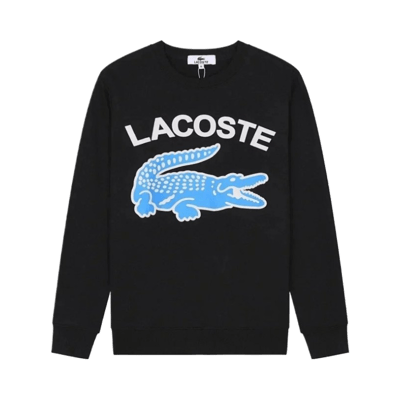 Lacoste Men's Black Crewneck Sweatshirt with Large Blue Crocodile Logo