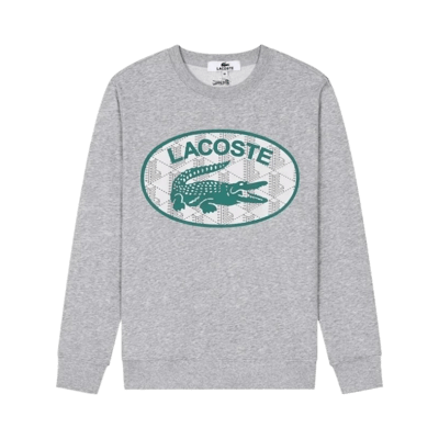 Lacoste Men's Black Crewneck Sweatshirt with Large Blue Crocodile Logo