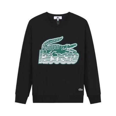 Lacoste Men's Black Crewneck Sweatshirt with Large Blue Crocodile Logo