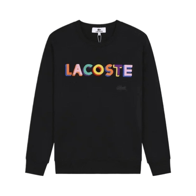 Lacoste Men's Black Crewneck Sweatshirt with Large Blue Crocodile Logo
