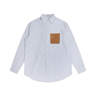 Loewe Striped Shirt With Leather Patch Blue