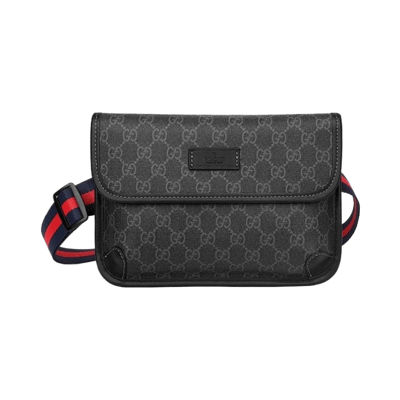 Men's Black GG Monogram Canvas Messenger Bag with Web Stripe Strap