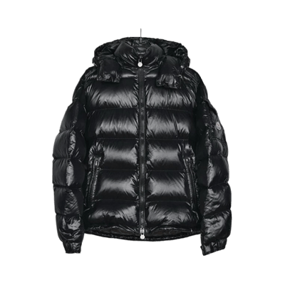 Moncler Black Glossy Down Puffer Jacket with Hood