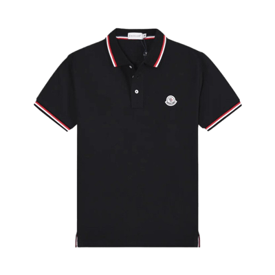 Moncler Classic Polo Shirt Black With Red And White Trim
