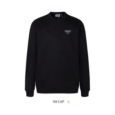 Prada Men's Autumn New Round Neck Sweatshirt with Logo Patch - Versatile Casual Pullover