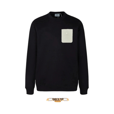 Prada Men's Autumn New Round Neck Sweatshirt with Logo Patch - Versatile Casual Pullover