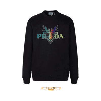 Prada Men's Autumn New Round Neck Sweatshirt with Logo Patch - Versatile Casual Pullover