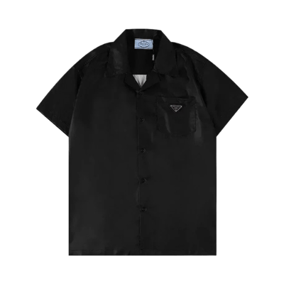 Prada Men's Short Sleeve Printed Button Down Shirt Cuban Collar Casual Top
