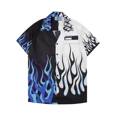 Prada Men's Short Sleeve Printed Button Down Shirt Cuban Collar Casual Top