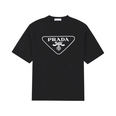 Prada Men's Short Sleeve T-Shirt with Triangle Logo Print