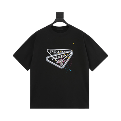 Prada Men's Short Sleeve T-Shirt with Triangle Logo Print